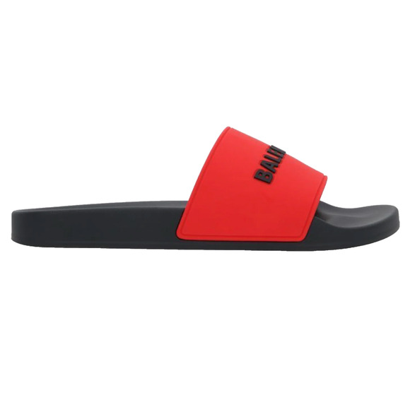 Balenciaga Black Red Bicolor Rubber Logo Slide Pool Sandal Flip Flop Flat 44 11 - Picture 1 of 12